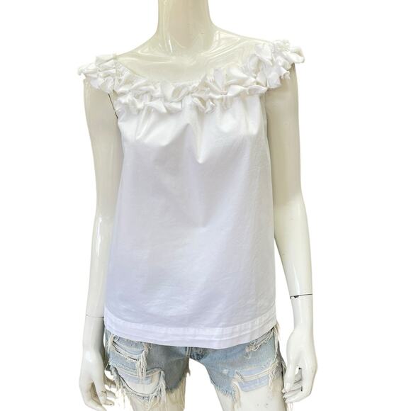 Trina Turk Tops - Trina Turk White Cotton Ruffle Neckline Tank Top Camisole Medium
